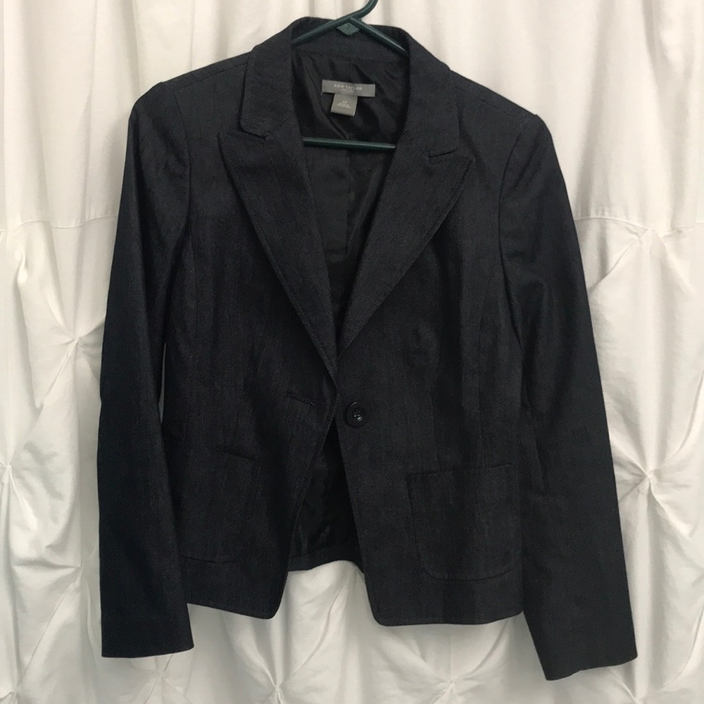 Ann Taylor Black Denim Blazer 4 Petite